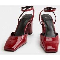 M&S Ankle Strap Block Heel Chisel Toe Court Shoes Cherry Red