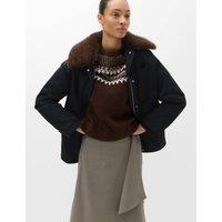 M&S Faux Fur Trim Collared Jacket Black