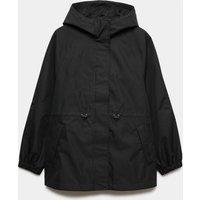 M&S Cotton Rich Waterproof Checked Hooded Parka Black