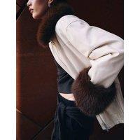 M&S Pure Cotton Waisted Faux Fur Trim Parka Stone