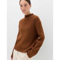 M&S Wool Blend Ribbed Funnel Neck Jumper Toffee