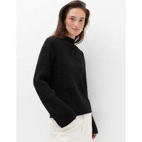 M&S Wool Blend Ribbed Funnel Neck Jumper Black