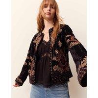 Per Una Velvet Embellished Crew Neck Short Jacket Black Mix