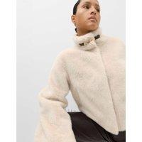 M&S Faux Fur Funnel Neck Cropped Jacket Beige