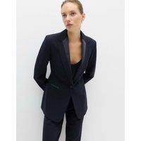 M&S Straight Single Breasted Satin Trim Blazer Midnight Navy