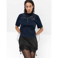 M&S Satin Textured Lace Detail Mini Slip Skirt Black