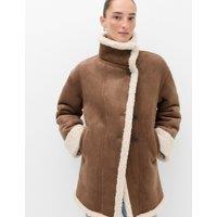 M&S Suedette Shearling Funnel Neck Coat Brown