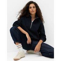 M&S Pure Cotton Premium Half Zip Ultimate Sweatshirt Navy