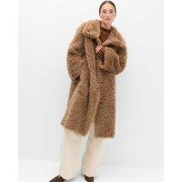 M&S Mongolian Faux Fur Shearling Longline Coat Spice