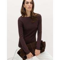M&S Cotton Rich Premium Slash Neck Top Dark Chocolate