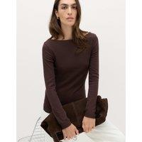 M&S Cotton Rich Premium Slash Neck Top Dark Chocolate