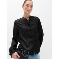M&S Striped High Neck Knot Detail Shirt Black