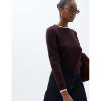 M&S Lace Detail Crew Neck Jumper with Wool Dark Aubergine