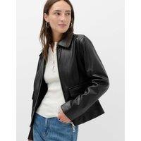 M&S Faux Leather Zip Through Harrington Jacket Black