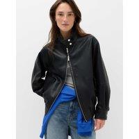 M&S Faux Leather Funnel Neck Bomber Jacket Black