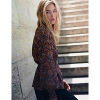 Per Una Paisley Floral V Neck Shirred Blouse Brown Mix