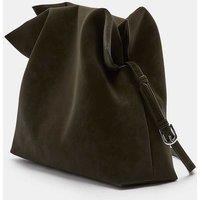 M&S Faux Leather Drawstring Cross Body Bag Dark Olive
