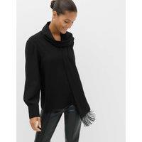 M&S V Neck Scarf Detail Fringed Top Black