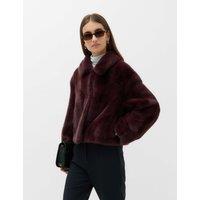 M&S Faux Fur Collared Short Jacket Burgundy