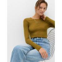M&S Wool Touch Semi Sheer Long Sleeve Layering Top Chartreuse