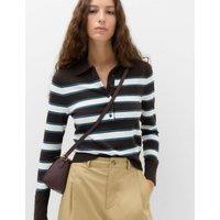 M&S Collared Striped Slim Jumper with Wool Bitter Chocolate