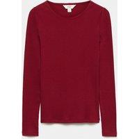M&S Cotton Rich Ribbed Regular Fit Top Claret