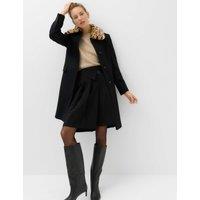 M&S Faux Fur Animal Print Collared Coat with Wool Black Mix