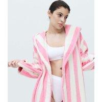 M&S Pure Cotton Towelling Striped Dressing Gown Pink Mix