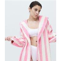 M&S Pure Cotton Towelling Striped Dressing Gown Pink Mix