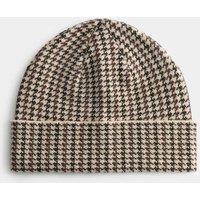 M&S Houndstooth Knitted Beanie Hat Brown Mix