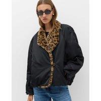 M&S Satin Padded Faux Fur Bomber Jacket Black Mix