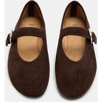 M&S Suede Flat Mary Jane Ballet Pumps Brown
