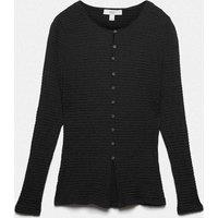 M&S Textured Button Detail Long Sleeve Top Black