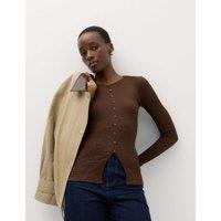 M&S Textured Button Detail Long Sleeve Top Chocolate
