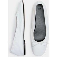 M&S Leather Bow Flat Round Toe Ballet Pumps White