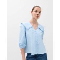 M&S Pure Cotton Frilled Sailor Collar Shirt Pale Blue