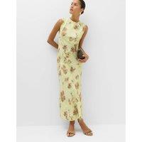 M&S Floral Round Neck Midi Column Dress Green Mix