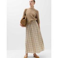 M&S Cotton Rich Checked Midi A-Line Skirt Beige Mix