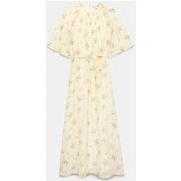 M&S Floral Angel Sleeve Midi Waisted Dress Ivory Mix