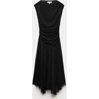M&S Mesh Slash Neck Draped Midi Waisted Dress Black