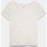 M&S Ribbed Lace Scoop Neck Short Sleeve Top Grey Marl