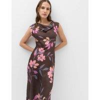 M&S Satin Floral Cowl Neck Maxi Slip Dress Chocolate Mix