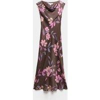 M&S Satin Floral Cowl Neck Maxi Slip Dress Chocolate Mix