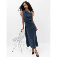 M&S Asymmetric Neck Midi Waisted Dress Navy