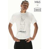 M&S x Aries Pure Cotton Spencer Bear Graphic T-Shirt White