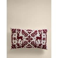 M&S Pure Cotton Christmas Deer Woodland Cushion Red Mix