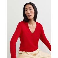 JAEGER Merino Wool with Silk V-Neck Jumper Red