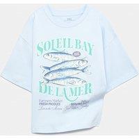 M&S Cotton Rich Sardine Graphic T-Shirt (6-16 Yrs) Light Blue