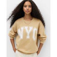 M&S Cotton Rich Graphic Sweatshirt Sandstone