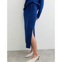 JAEGER Pure Merino Wool Midi Column Knitted Skirt Blue